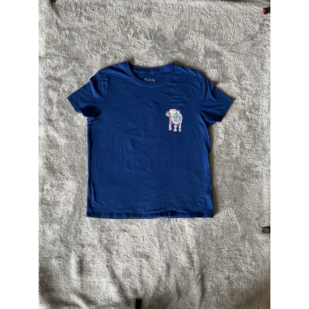 Womens Shirt Benny & Belle Blue Crew Tee Elephant Graphic Logo Size Small